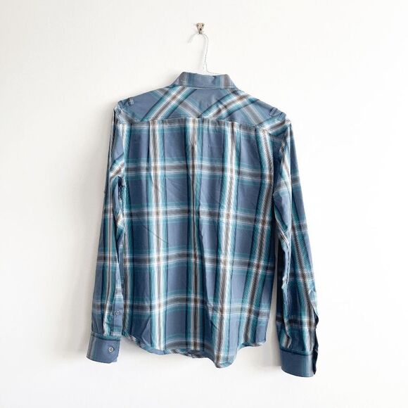 Calvin Klein Jeans Mens Long Sleeve Shirt Button Down Plaid Blue Medium - Picture 2 of 7
